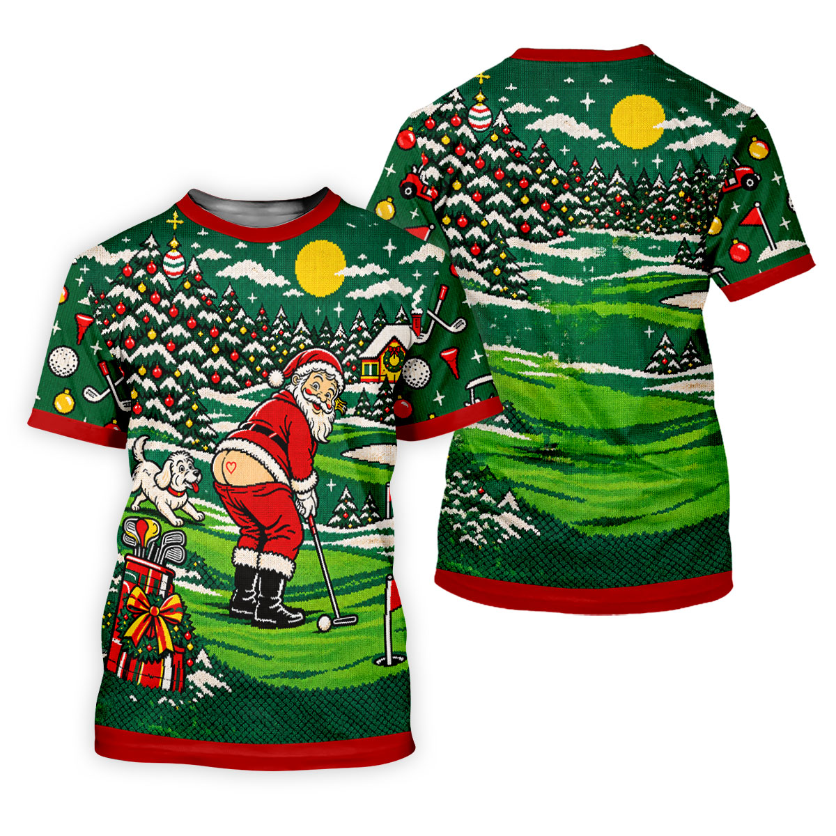 Funny Santa Mooning Dog Christmas Golf Shirt, Mens Golf Polo, Golf Shirts For Men