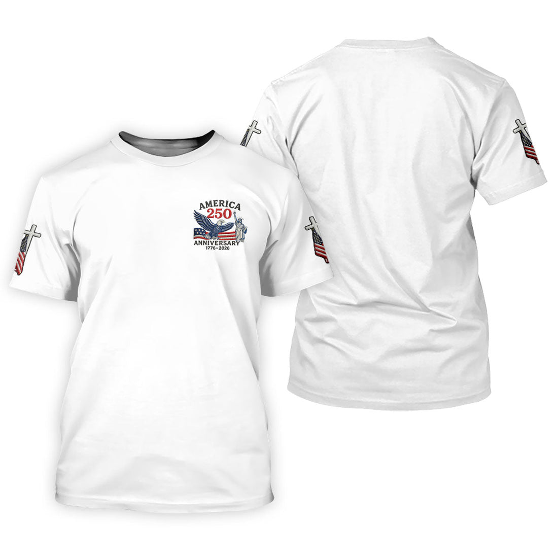 Faith Cross Bald Eagle America 250 Anniversary Patriotic Golf Shirt, Golf Shirts For Men