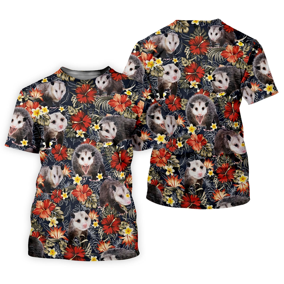 Cute Possums Hibiscus Flowers Golf Polo, Island Foliage Hawaiian Golf Shirt, Golf Tops For Men, Golfing Apparel