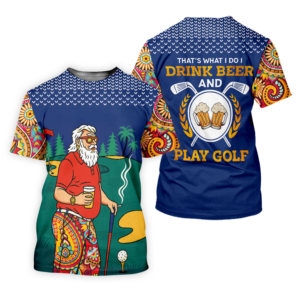 Funny Bearded Golfer With Paisley Pants Golf Polo Shirt, Printed Golf Shirts, Golf Apparel For Men