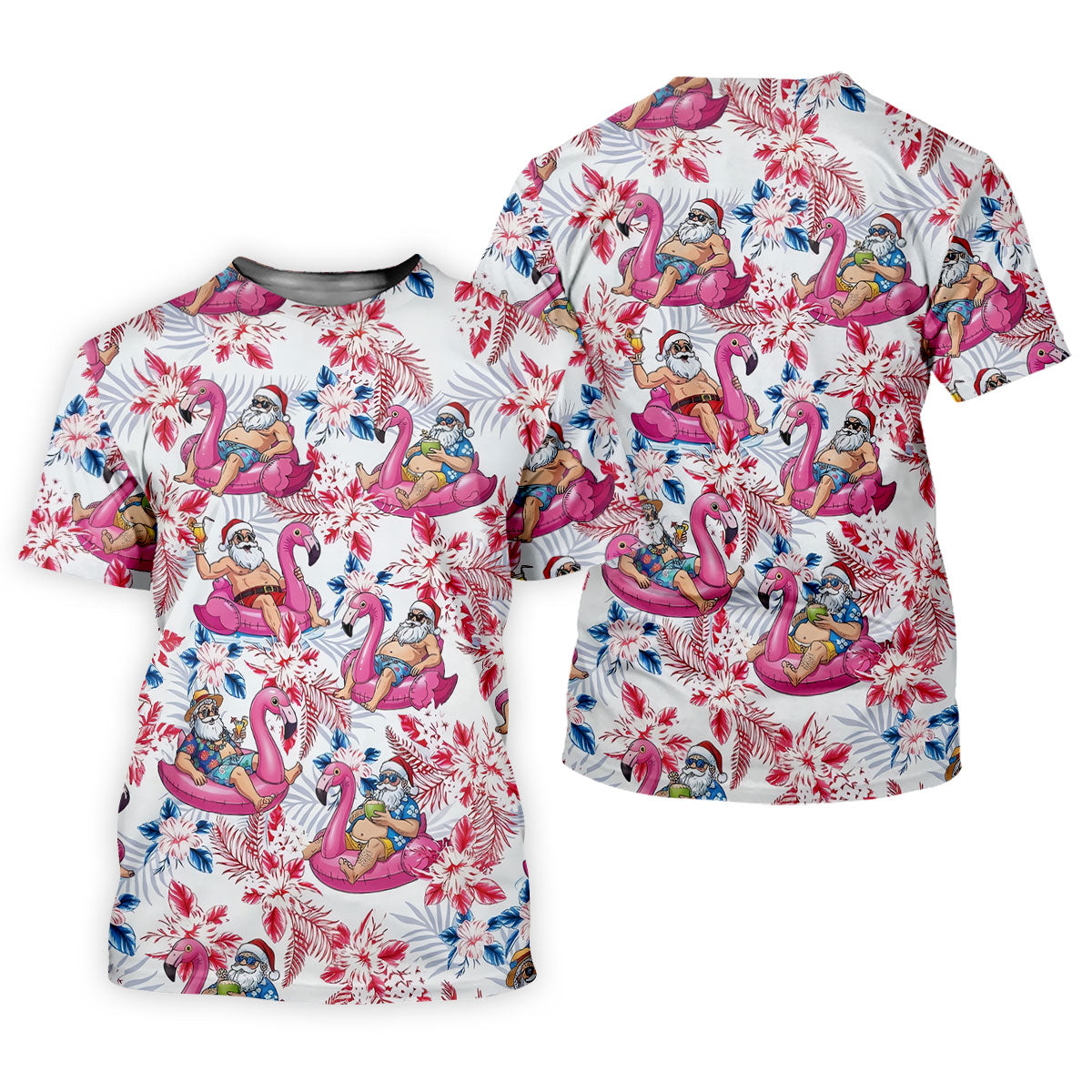 Funny Tropical Santa Flamingo Christmas Polo Shirt, Womens Golf Polo, Hawaiian Golf Shirt