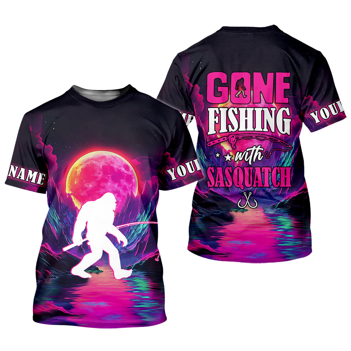 Gone Fishing With Sasquatch Fishing UPF Shirts, Funny Fishing Shirt, Bigfoot Fishing Shirts For Men