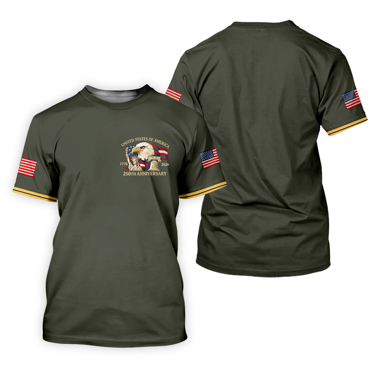 Bald Eagle American Flag 250 Years Green Golf Shirt, Patriotic 4th Of July Golf Shirt For Women