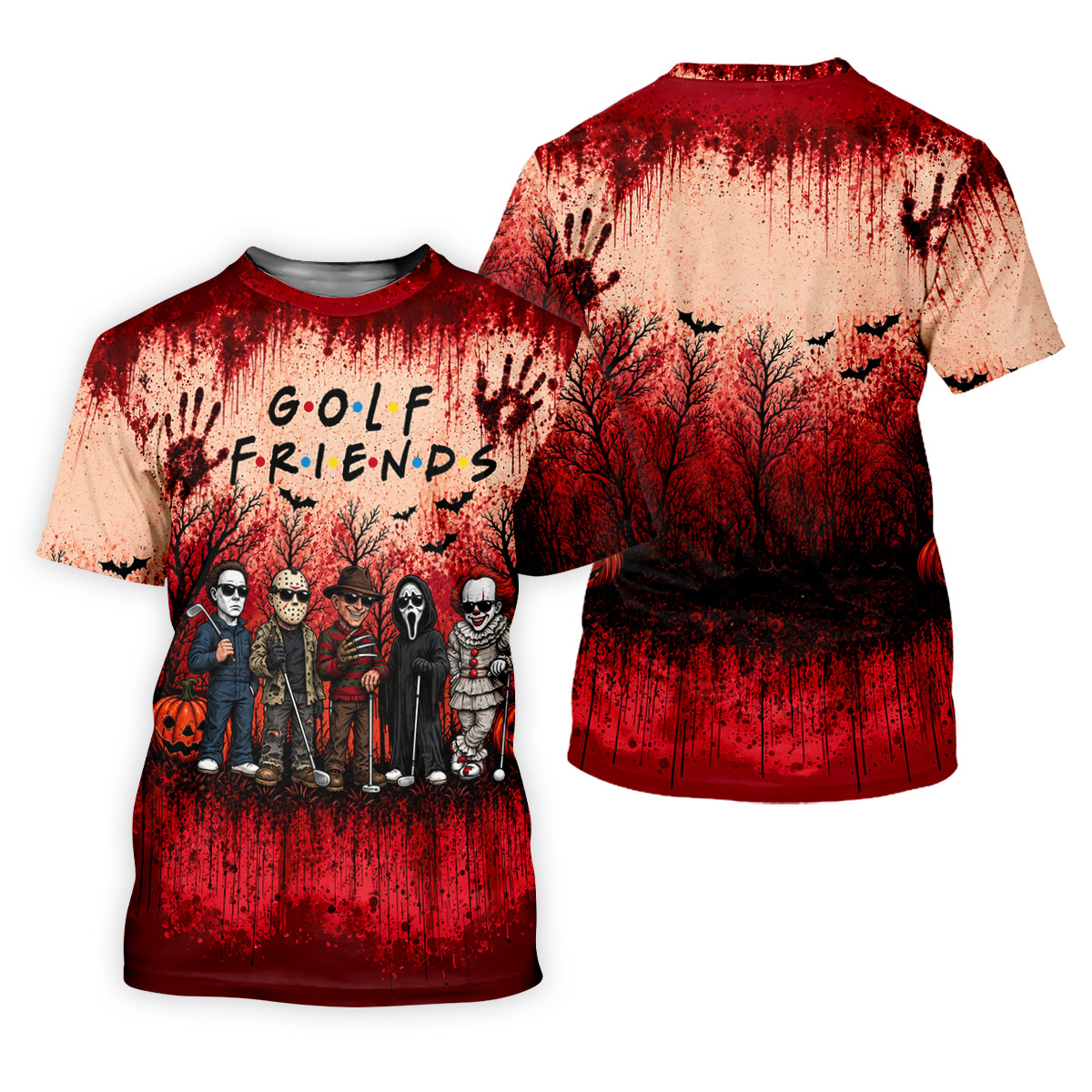 Golf Friends Halloween Horror Character Group Polo Shirt, Mens Golf Polo, Golf Apparel
