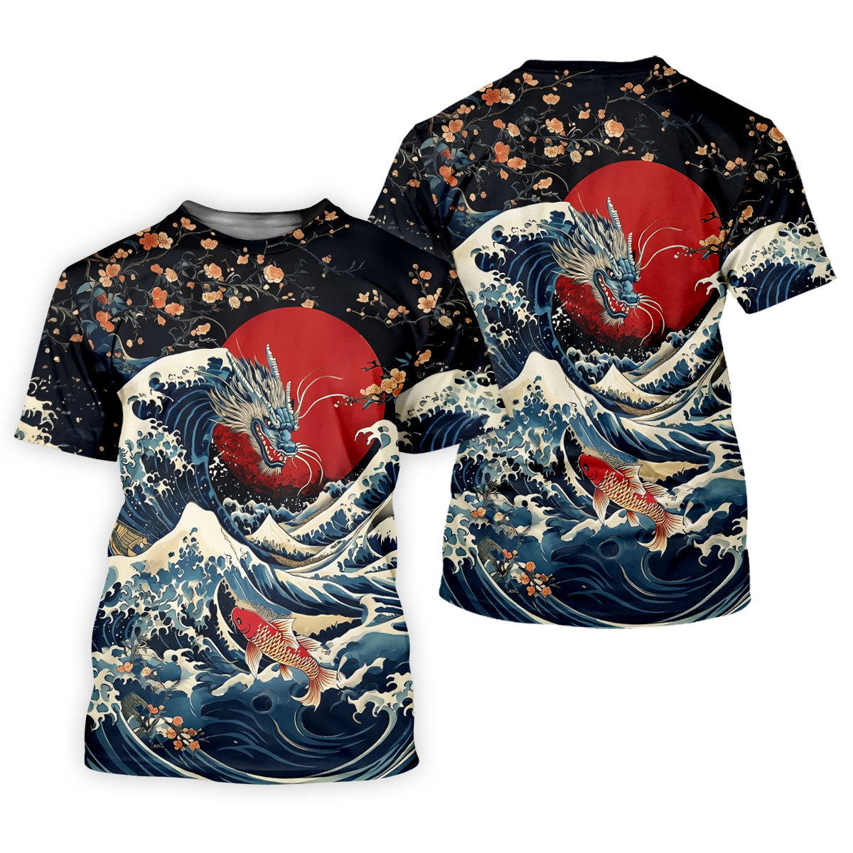 Japanese Dragon Koi Wave Hawaiian Golf Shirt, Golf Tops For Women, Women's Golf Polo