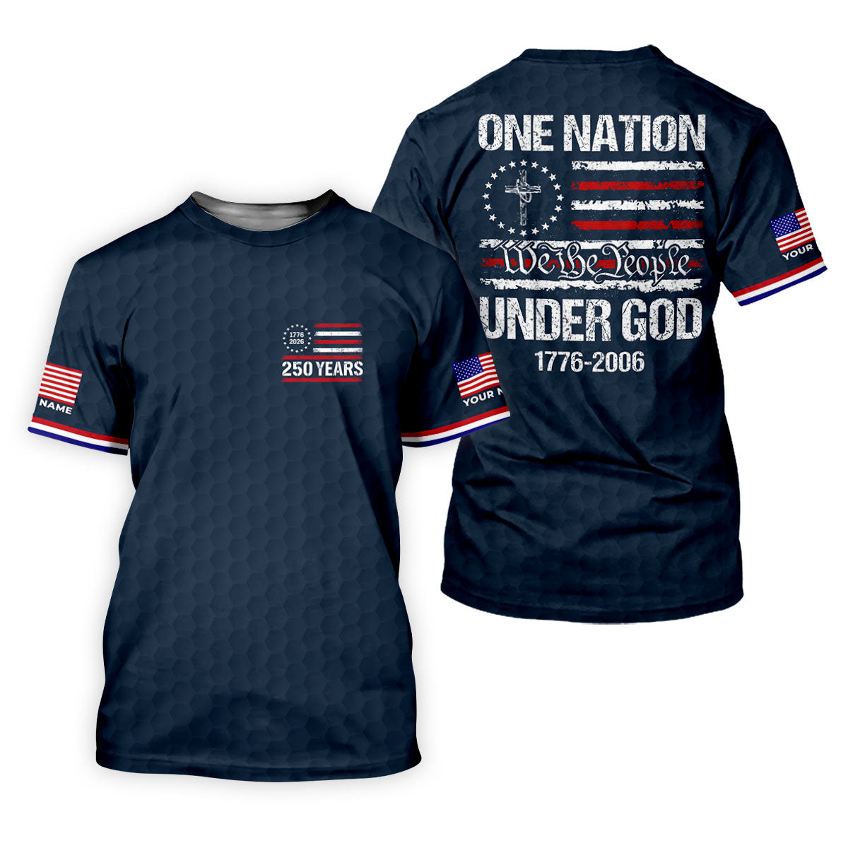 One Nation Under God We The People Navy Golf Shirt, 250 Years 4th Of July Golf Shirts For Men