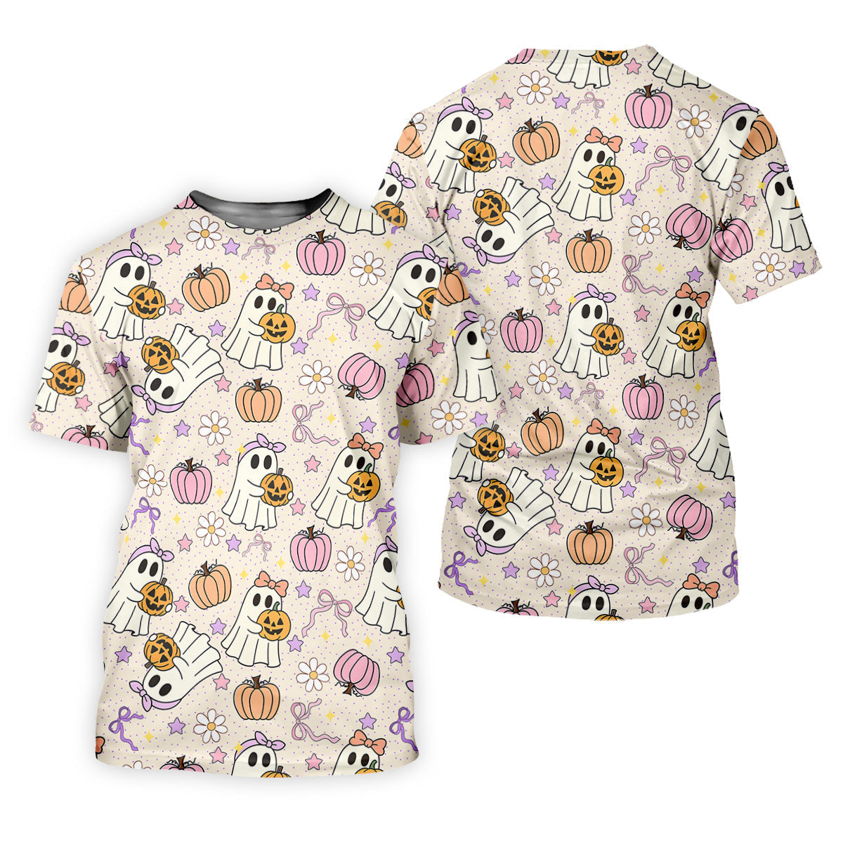 Halloween Seamless Pattern Cute Golf Shirt, Retro Halloween Ladies Golf Tops, Golf Gifts For Women