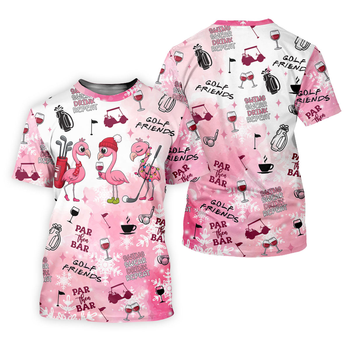 Golf Friends Par Then Bar Flamingo Christmas Golf Shirt, Golf Tops For Men, Pink Golf Polo, Golf Gift For Men