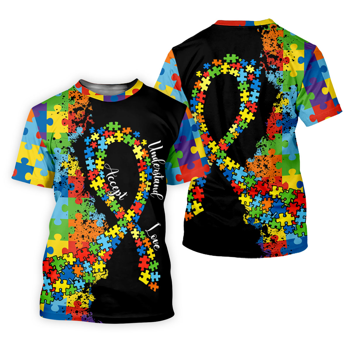 Accept Love Understand Autism Awareness Colors Autism Ribbon Women's Golf Tops, Ladies Golf Polos
