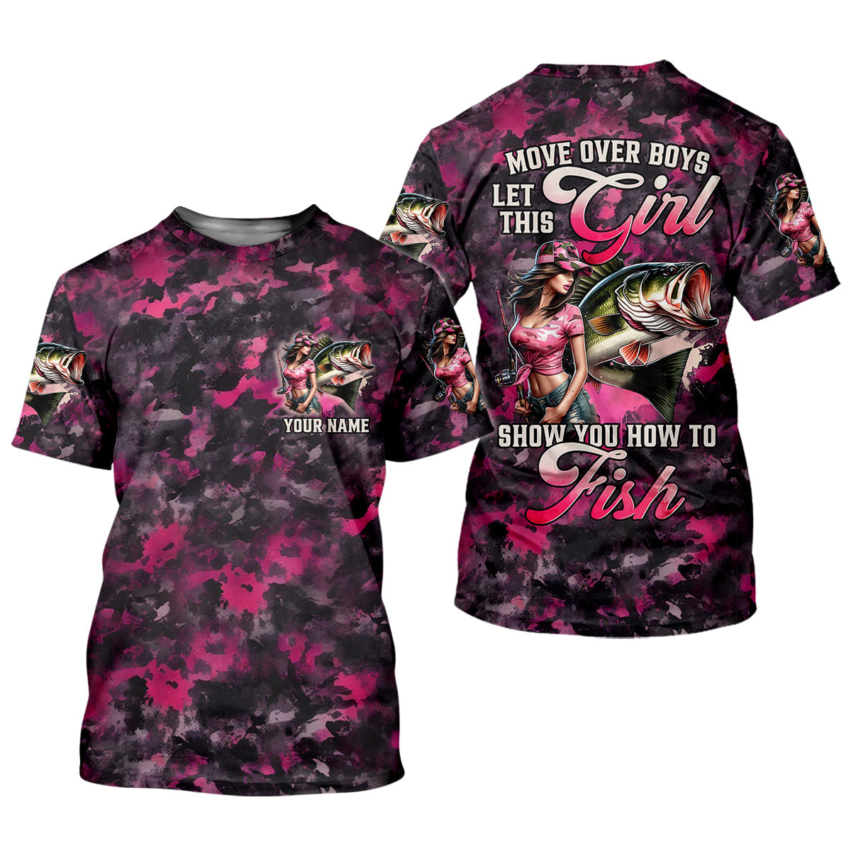 Let's This Girl Show You How To Fish Pink Camo Funny Fishing Shirt, Women SPF Shirt, Female Fishing Shirts