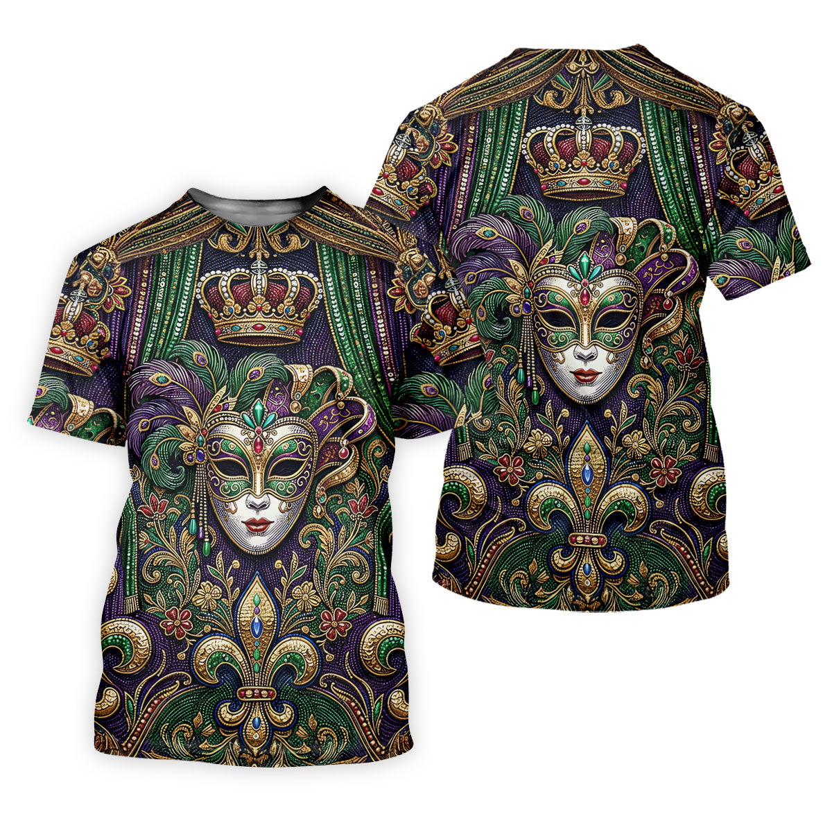Fleur De Lis Floral Crown Mardi Gras Mask Print Women's Golf Tops, Ladies Golf Shirts, Ladies Golf Polos