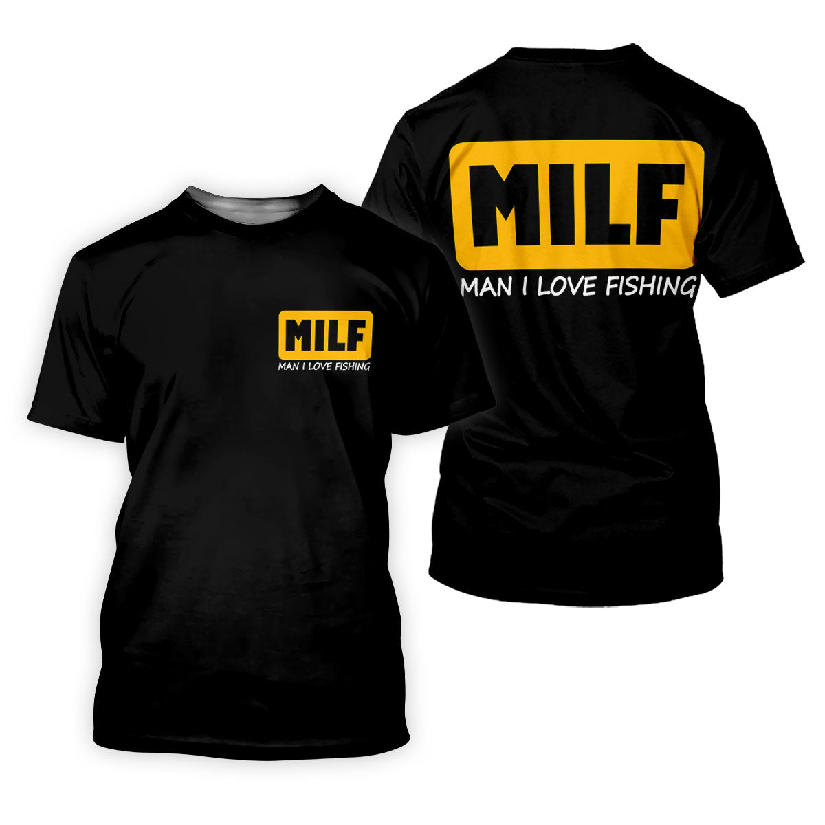 MILF Man I Love Fish Black And Yellow Fishing UPF Shirts, Funny Fishing Shirt, Fishing Shirts For Men