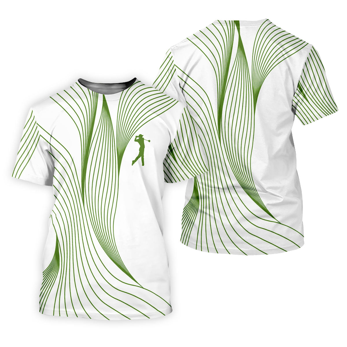 Geometric Line Wavy Line Green And White Women's Golf Tops, Ladies Golf Shirts, Women's Polo Shirt