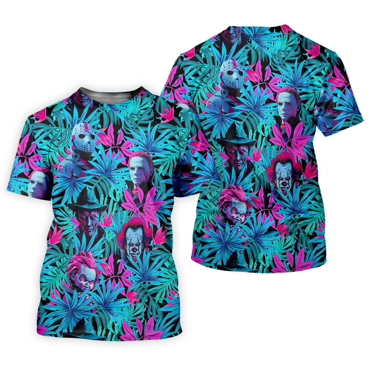 Neon Halloween Horror Character Hawaiian Golf Shirt, Men's Golf Shirt, Printed Golf Polo Shirt
