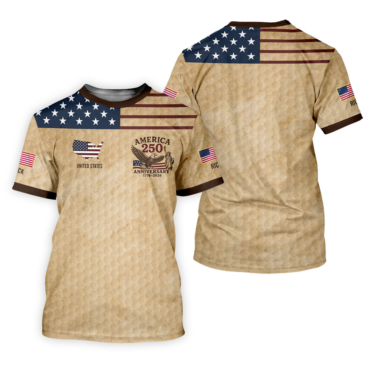 America 250 US Flag Pattern Retro Golf Shirt, Patriotic 4th Of July Golf Shirts For Men
