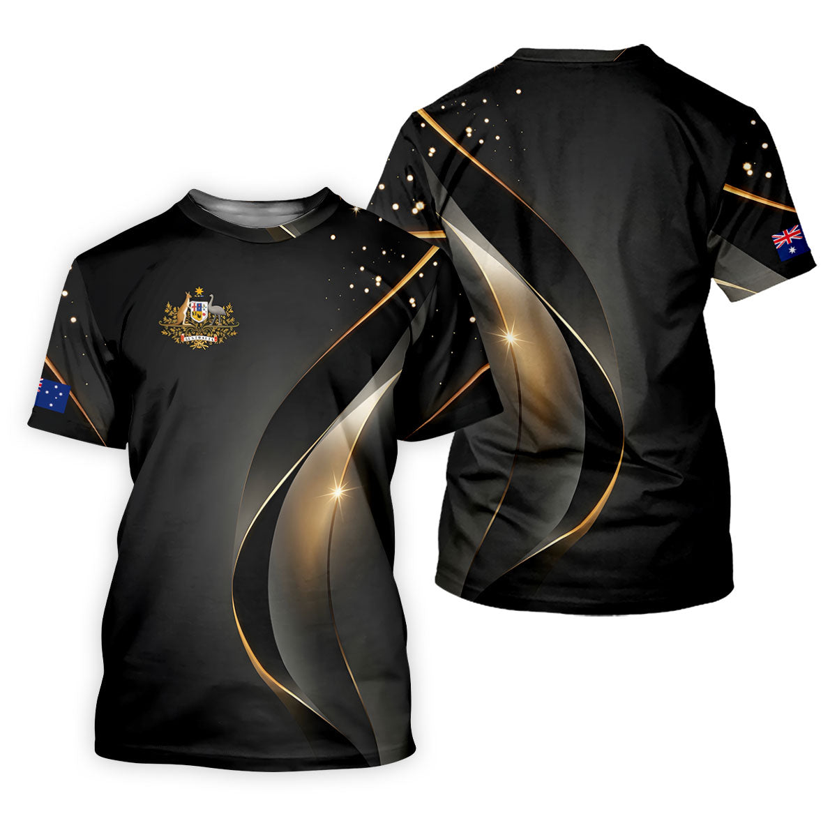 Australian Coat Of Arms Black And Gold Gradient Golf Tops For Men, Polo Shirts For Men