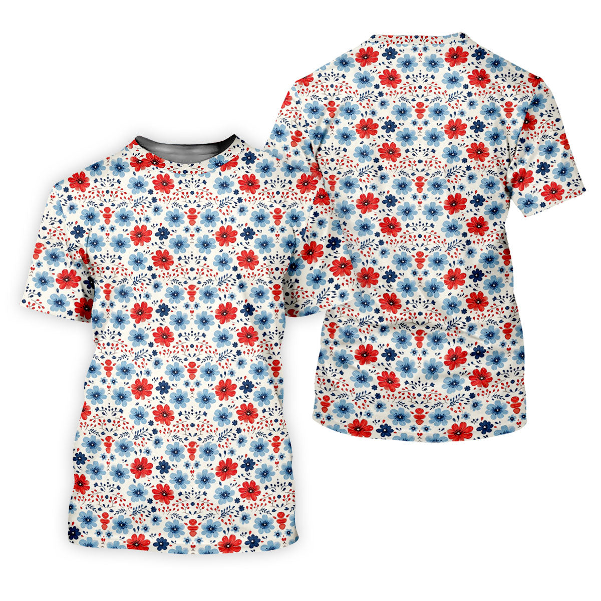 Red White Blue Floral Pattern 250th Anniversary Patriotic Golf Shirt, 4th Of July Golf Shirt For Women