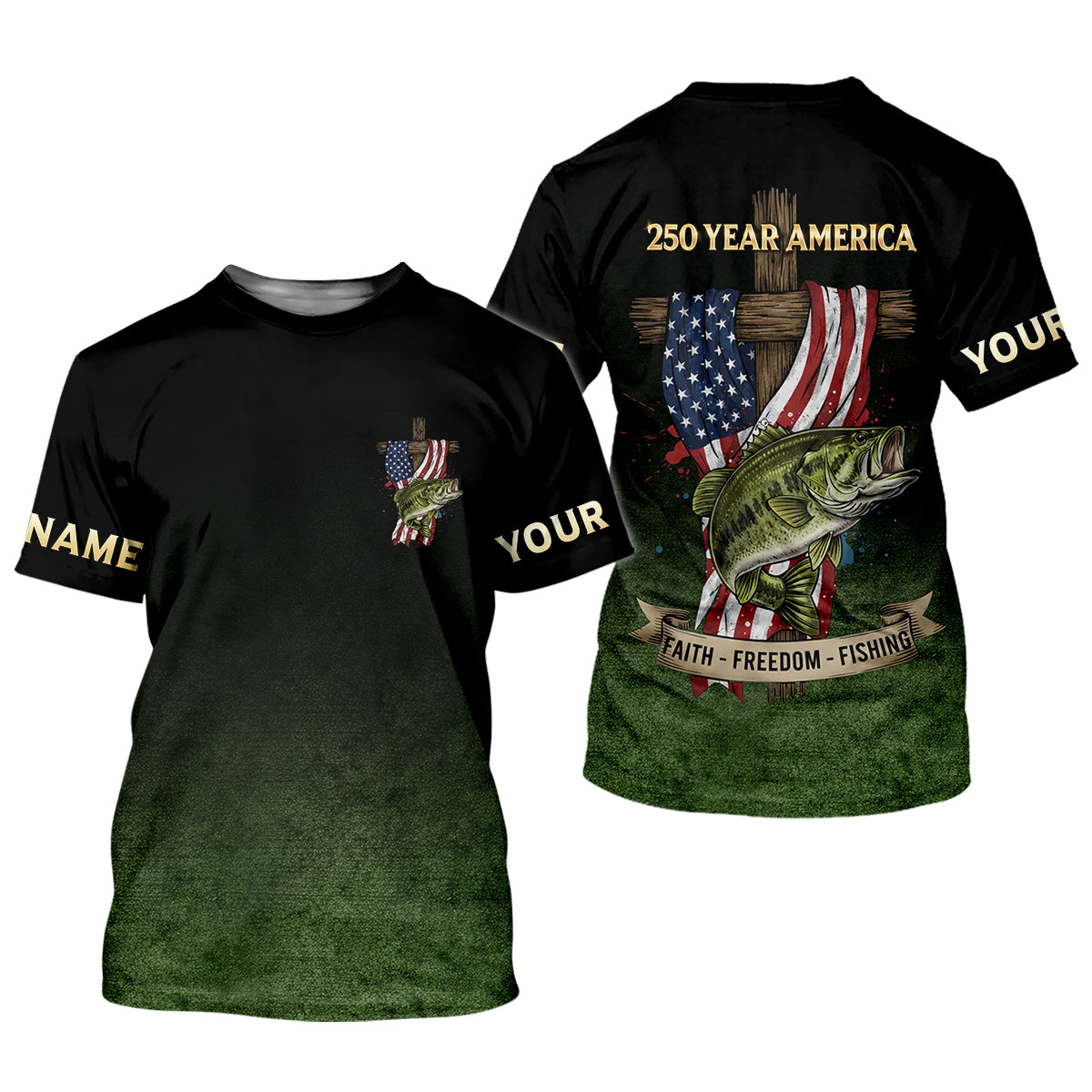 Faith Freedom Fishing Patriotic Fishing Shirt, Fishing UPF Shirts, 250th Anniversary Men's Fishing Shirt