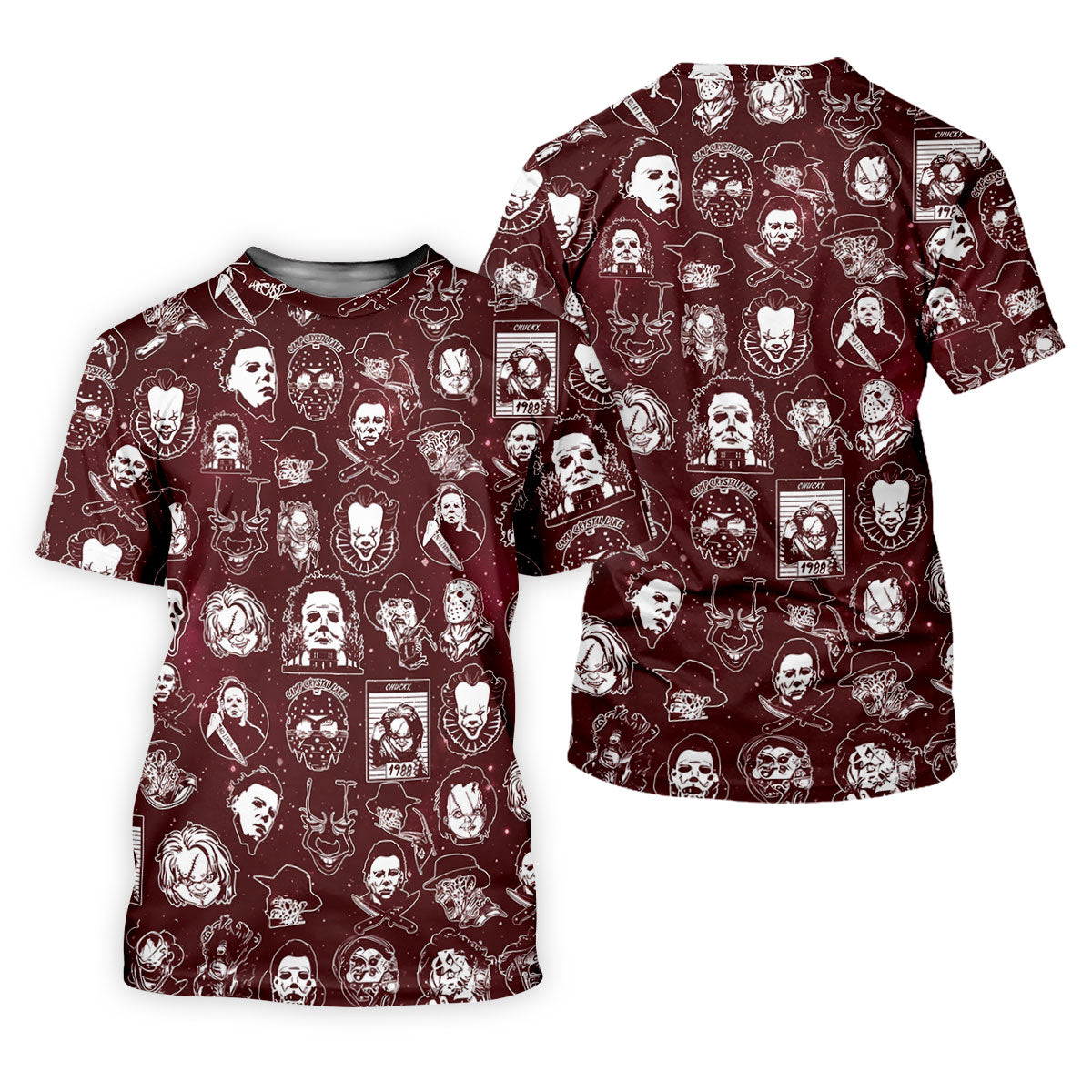Vintage Halloween Horror Character Pattern Golf Shirt, Men's Golf Shirt, Hawaiian Golf Shirt