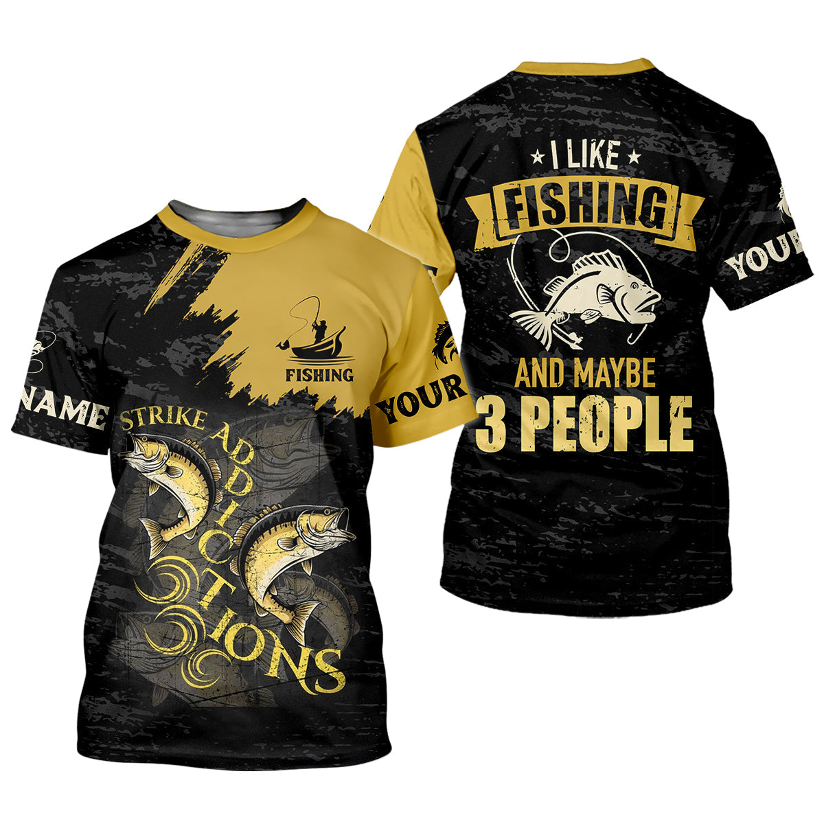 I Like Fishing And Maybe 3 People Shirt, Personalized Strike Addictions Bass Fishing Shirt For Men, Fishing UPF Shirts