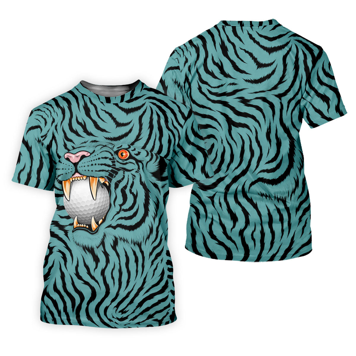 Funny Striped Tiger Biting Golf Ball Polo Shirt, Golf Tops For Women, Women’s Golf Apparel