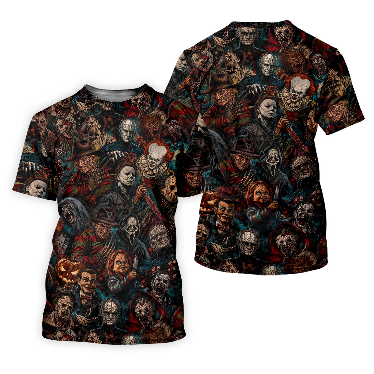 Dark Horror Character Collage Halloween Polo Shirt, Golf Apparel For Men, Mens Polo Shirts