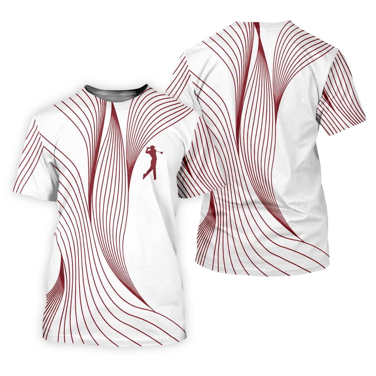 Geometric Line Wavy Line Maroon And White Women's Golf Tops, Ladies Golf Shirts, Women's Polo Shirt