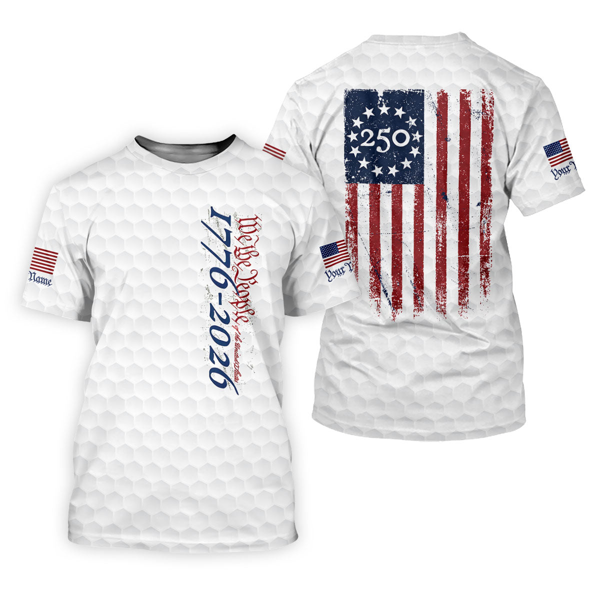 We The People Distressed American Flag White Golf Shirt, 250 Years Patriotic 4th Of July Golf Shirt For Women