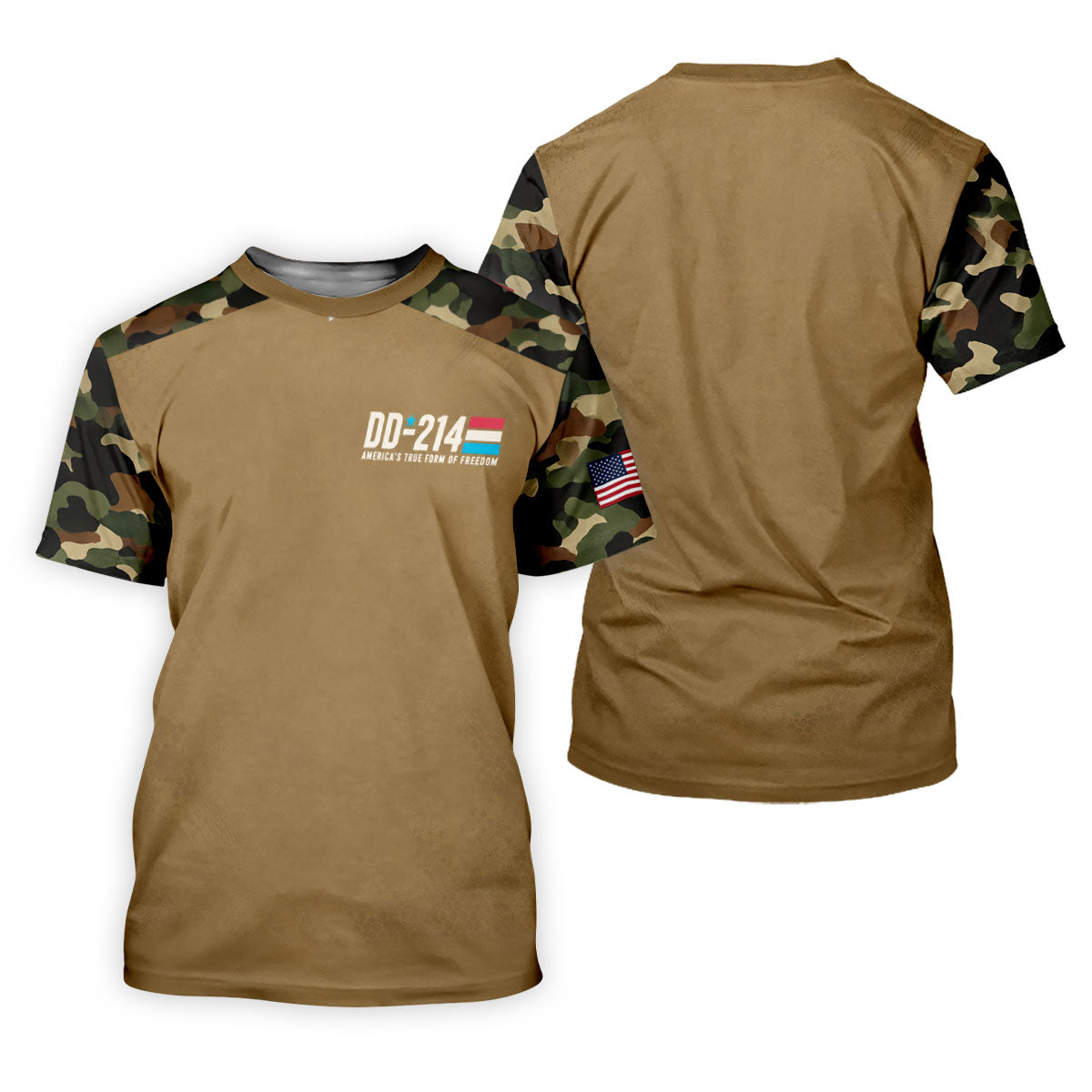 DD-214 Tan Camo Freedom Polo Shirt, Golf Tops For Women, Veterans Day Golf Shirt
