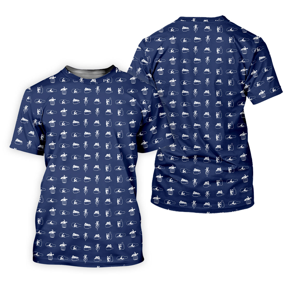 Navy Funny Adult Drinking Pattern Golf Polo Shirt, Golf Tops For Women, Ladies Golf Tops