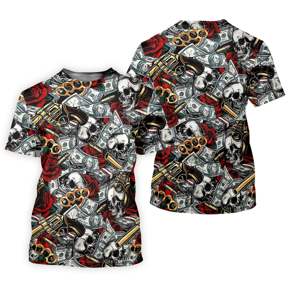 Black Skull Cash Rose Western Pattern Golf Polo Shirt, Men's Golf Shirt, Hawaiian Golf Shirt