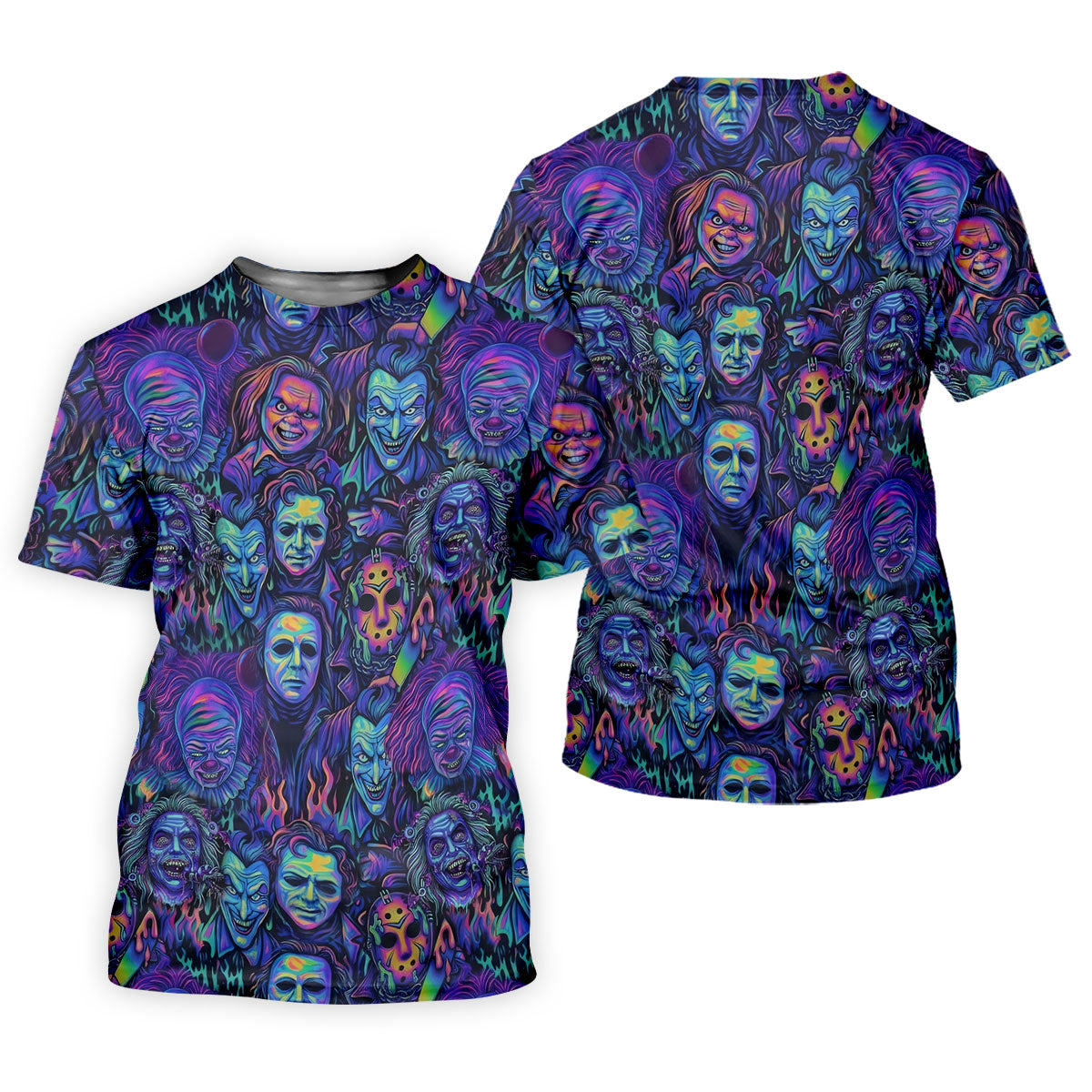 Neon Horror Character Villains Halloween Golf Shirt, Mens Golf Polo, Golf Apparel For Men