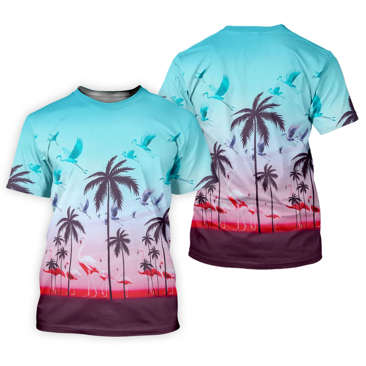 Tropical Flamingo Sunset Hawaiian Golf Shirt, Printed Golf Shirts, Golf Polo Shirts For Men