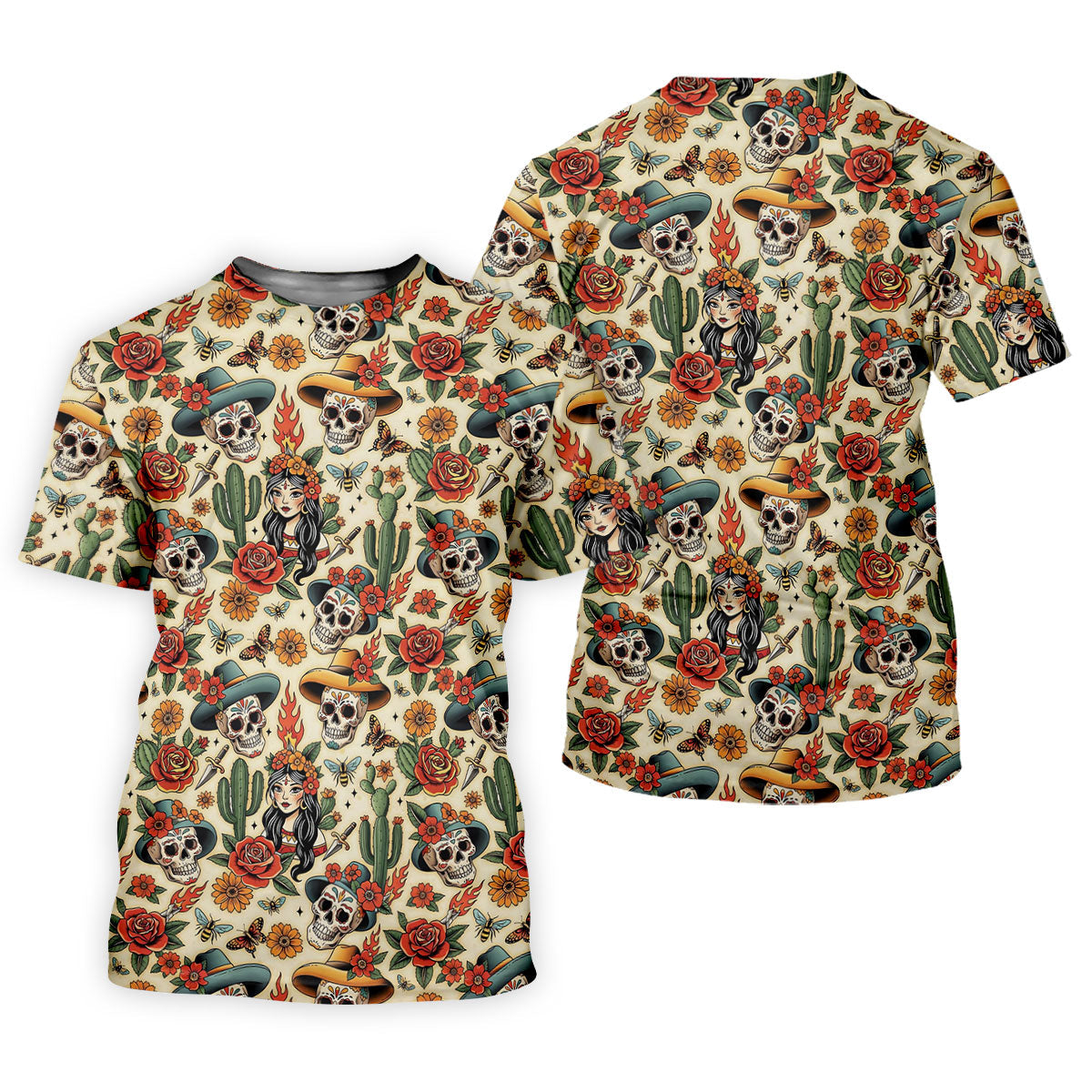 Day Of The Dead Sugar Skull Floral Polo Shirt, Womens Golf Polo, Hawaiian Golf Shirt