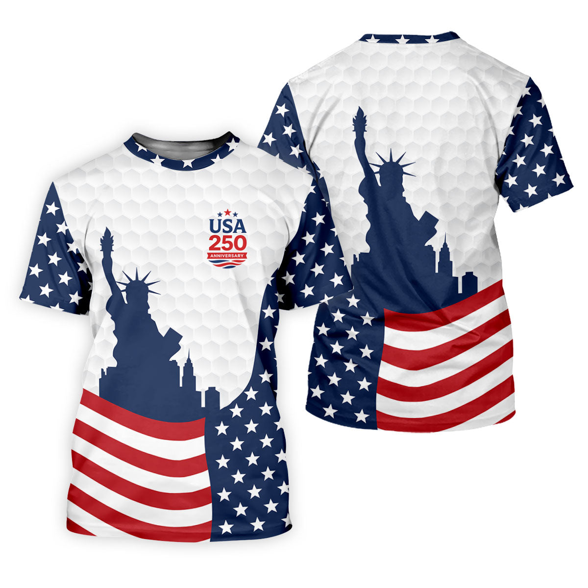 USA 250 Anniversary Silhouette Of Statue Of Liberty White Golf Shirt, 4th Of July Women's Golf Tops
