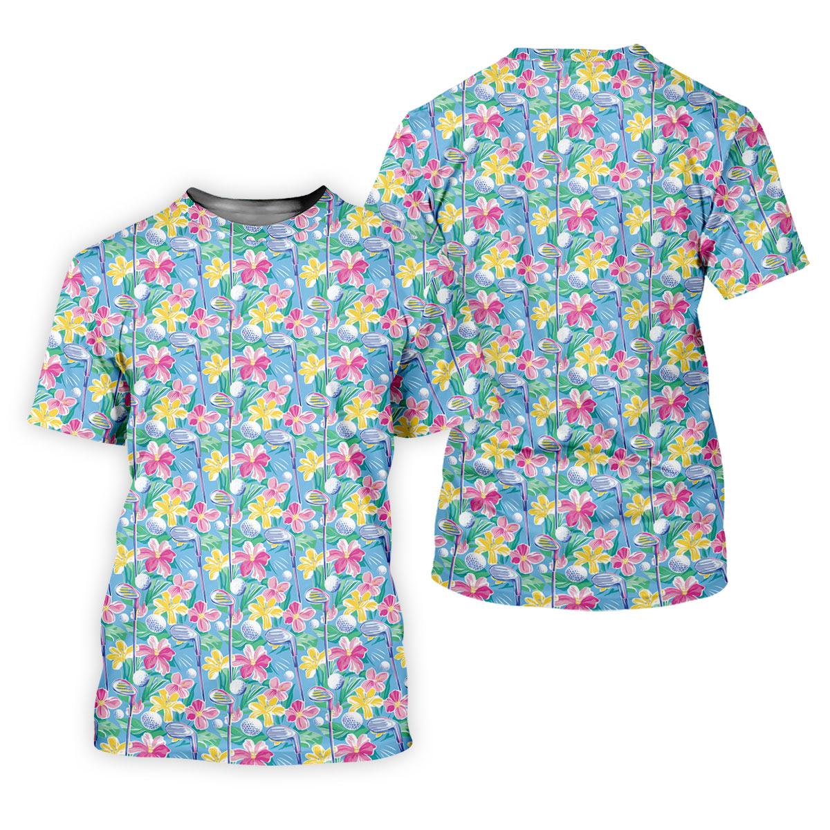 Tropical Floral Golf Clubs Hawaiian Golf Polo Shirt, Men's Golf Shirt, Golf Apparel For Men
