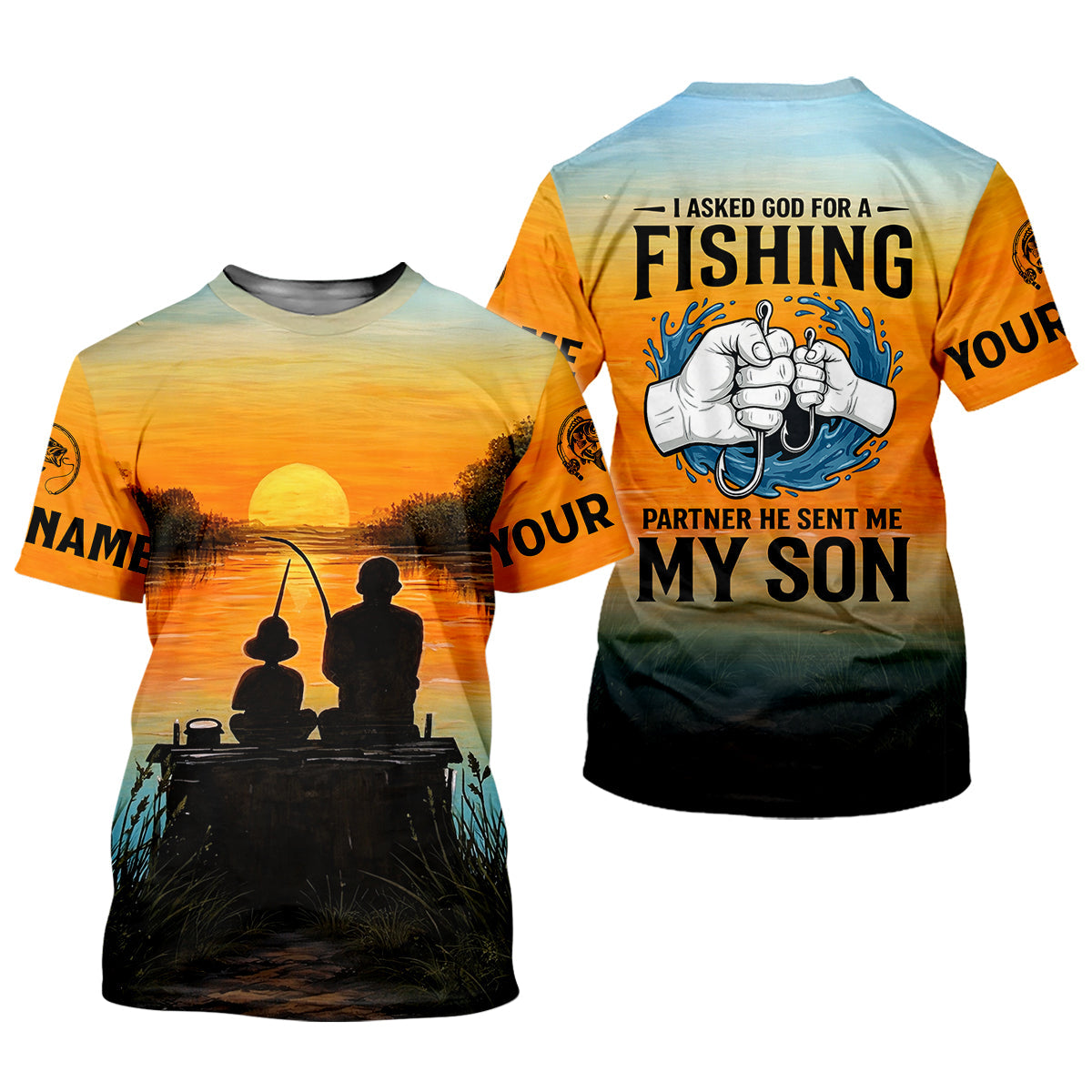 I Asked God For A Fishing Partner Father Son Fishing UPF Shirts, Dad Fishing Gift, Fishing Shirts For Men