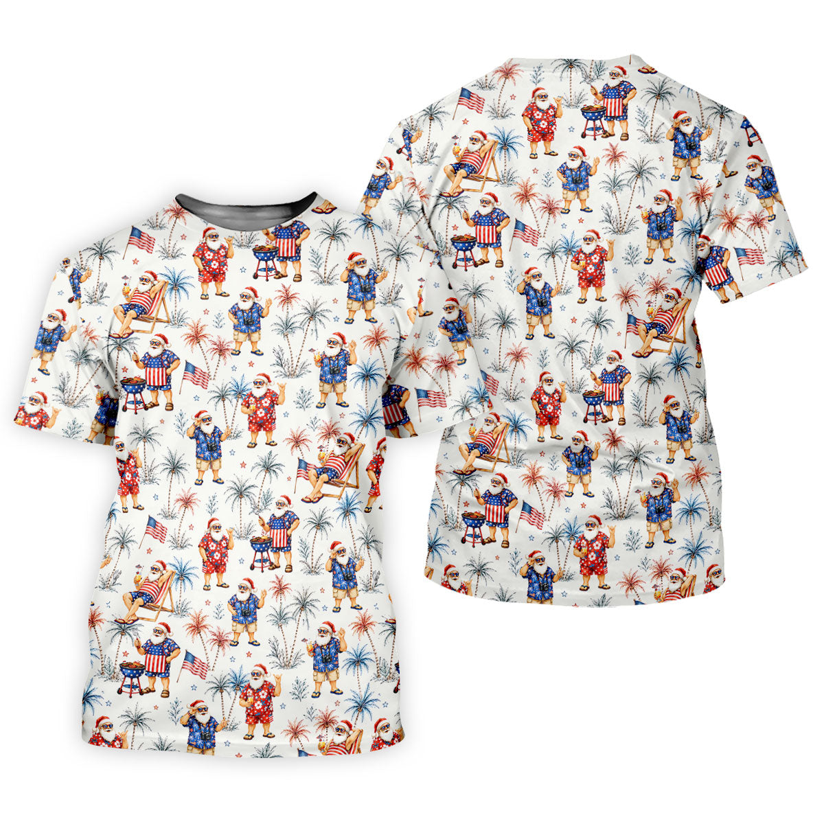 Patriotic Santa Tropical Christmas Polo Shirt, Womens Golf Polo, Hawaiian Golf Shirt