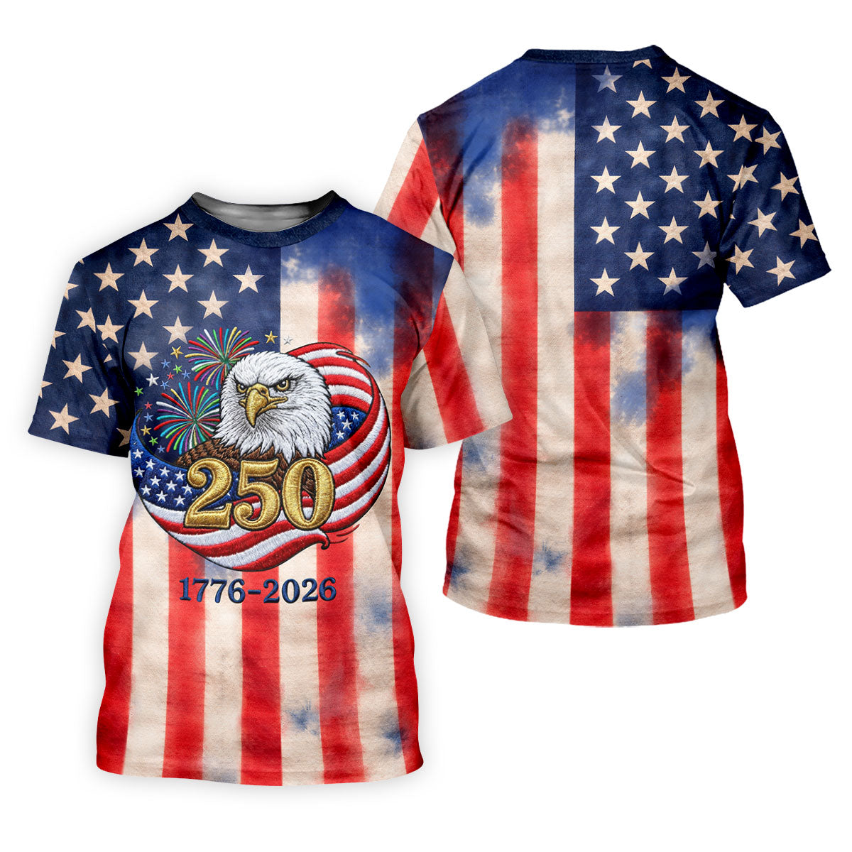 250 Years Bald Eagle US Flag Faded Color Retro Golf Shirt, Patriotic 4th Of July Golf Shirt For Women