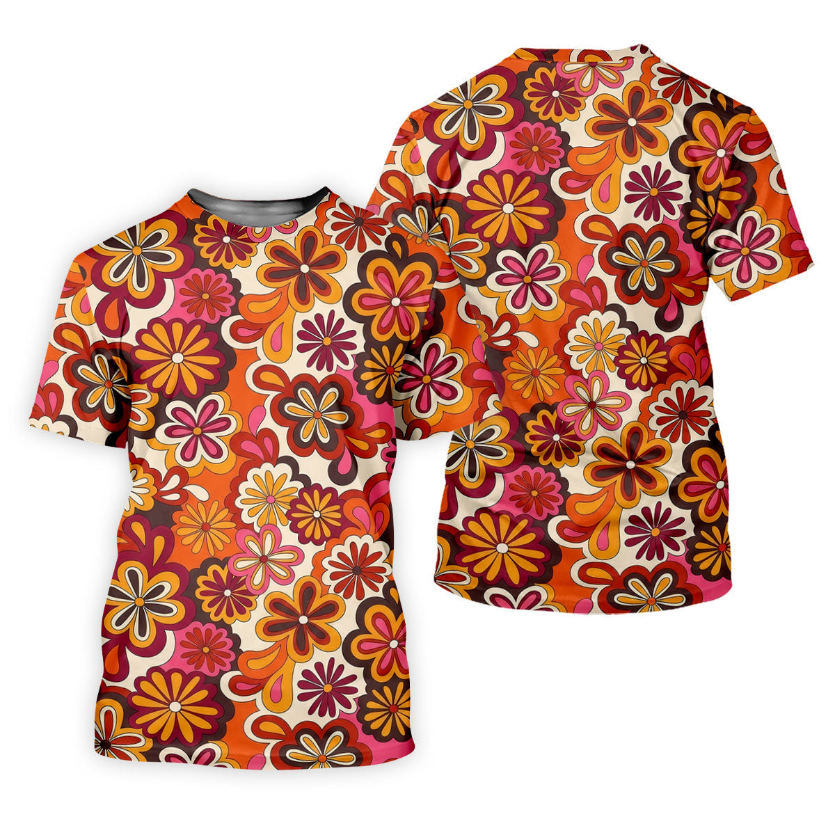 Retro Floral Pattern 70s Color Ladies Golf Tops, Retro Golf Shirt, Women's Golf Tops, Ladies Golf Shirt