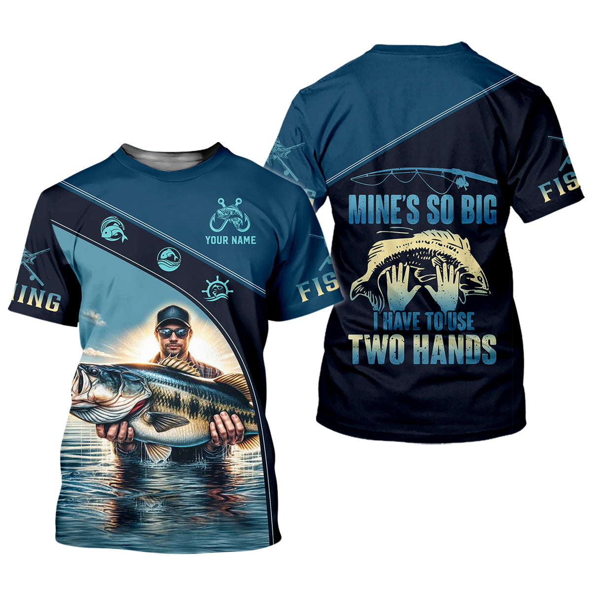 Mine's So Big I Have To Use Two Hands Funny Fishing Shirt, SPF Shirt For Men, Gift For Fisherman