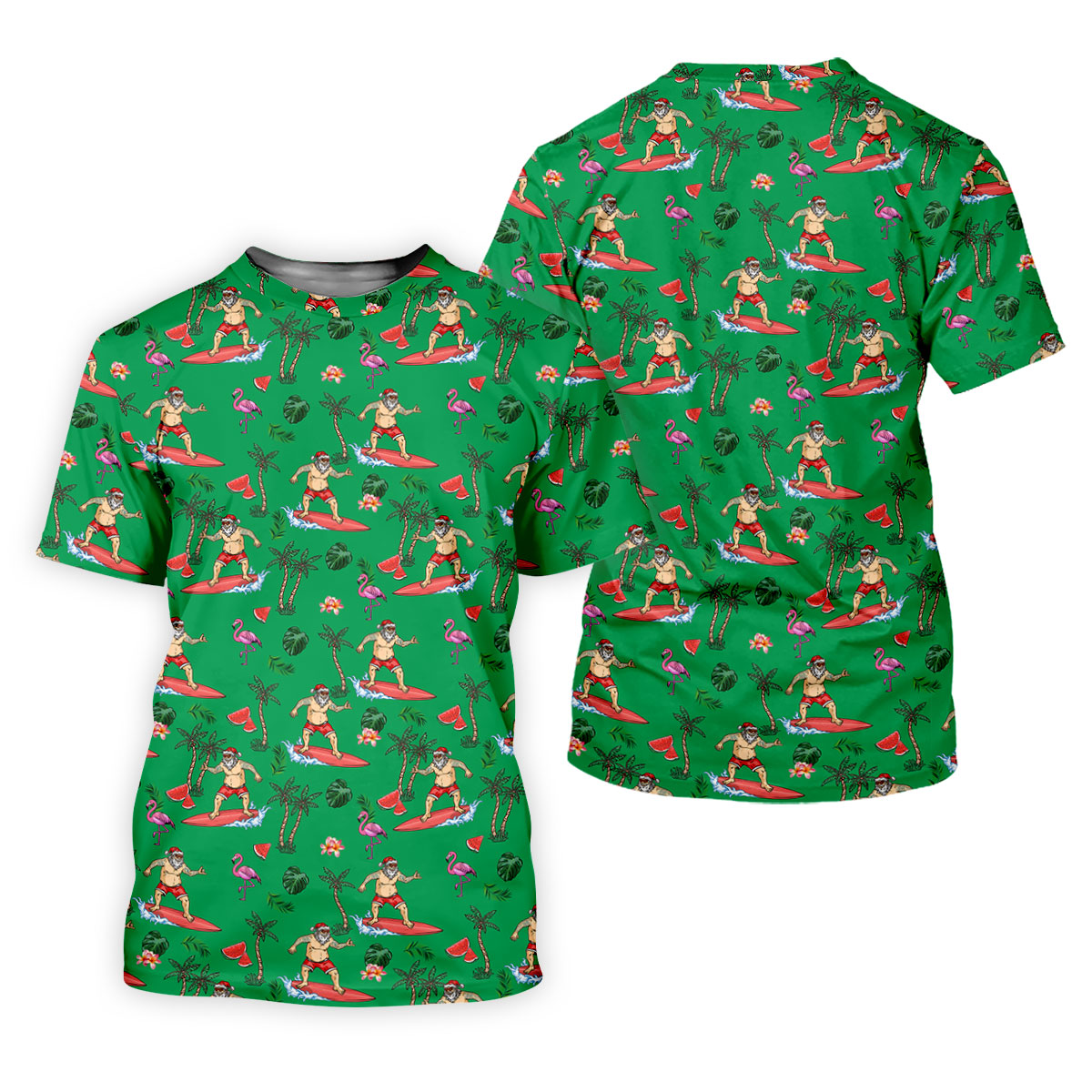 Surfing Santa Tropical Beach Golf Polo Shirt, Christmas Golf Shirt, Printed Golf Shirts, Golf Apparel For Men