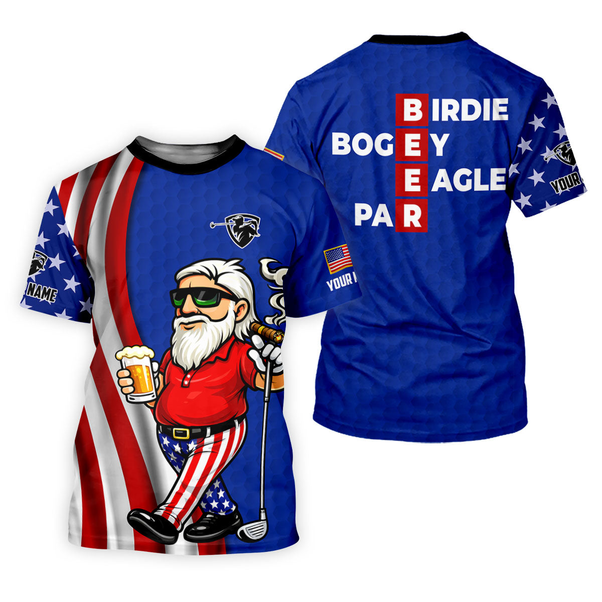 Patriotic Man Golf And Beer Funny 4th Of July Navy Golf Shirt, 250 Years Of America Women's Golf Tops