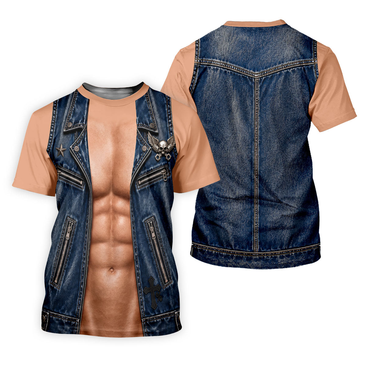 Blue Denim Vest Illusion Golf Polo Shirt, Golf Shirts For Men, Mens Golf Apparel