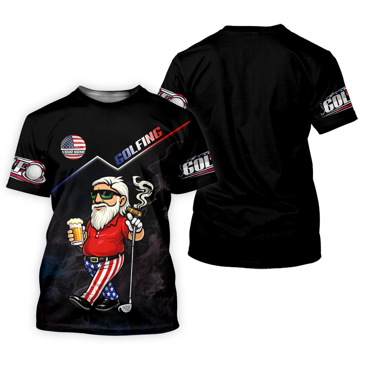 Patriotic Man Golf And Beer Custom Name Funny 4th Of July Golf Shirt, 250th Anniversary Golf Shirt For Women