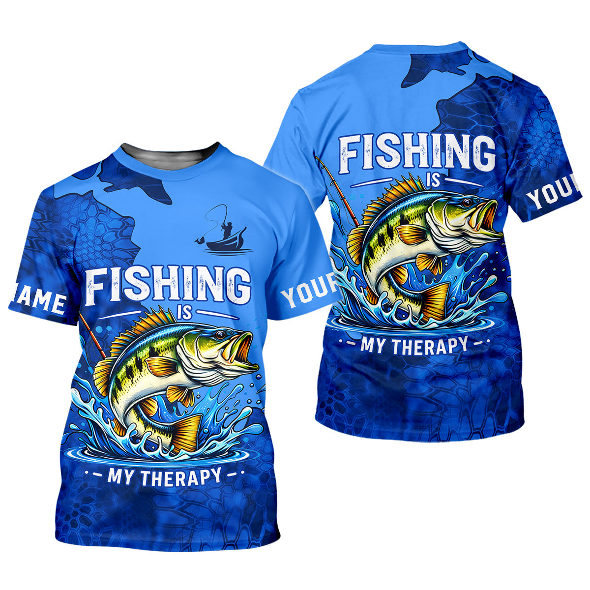 Fishing Is My Therapy – Personalized Bass Fishing UPF Shirt, Fishing Shirt for Men