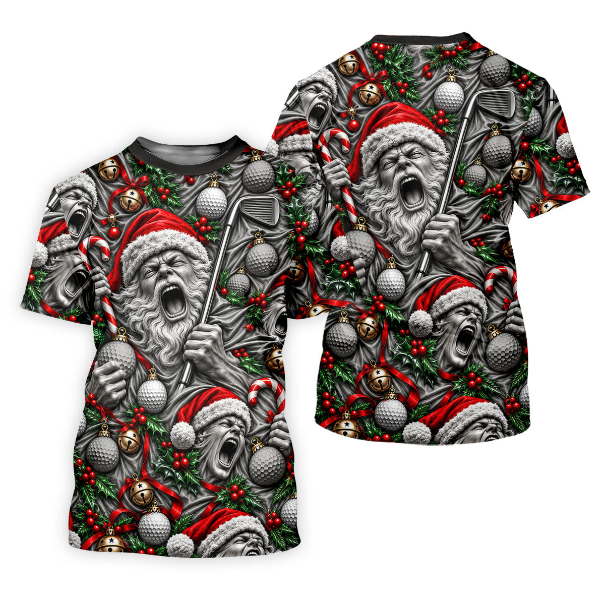 Screaming Santa Faces Christmas Golf Shirt, Mens Golf Polo, Golf Shirts For Men