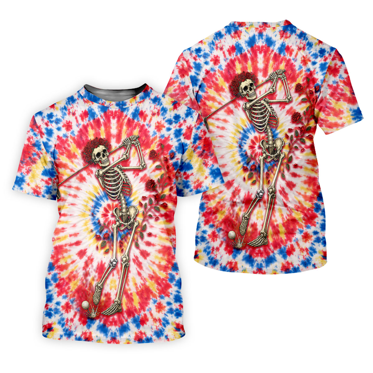 Skeleton Golfer Tie Dye Polo Shirt, Women's Golf Polo, Golf Shirts For Women