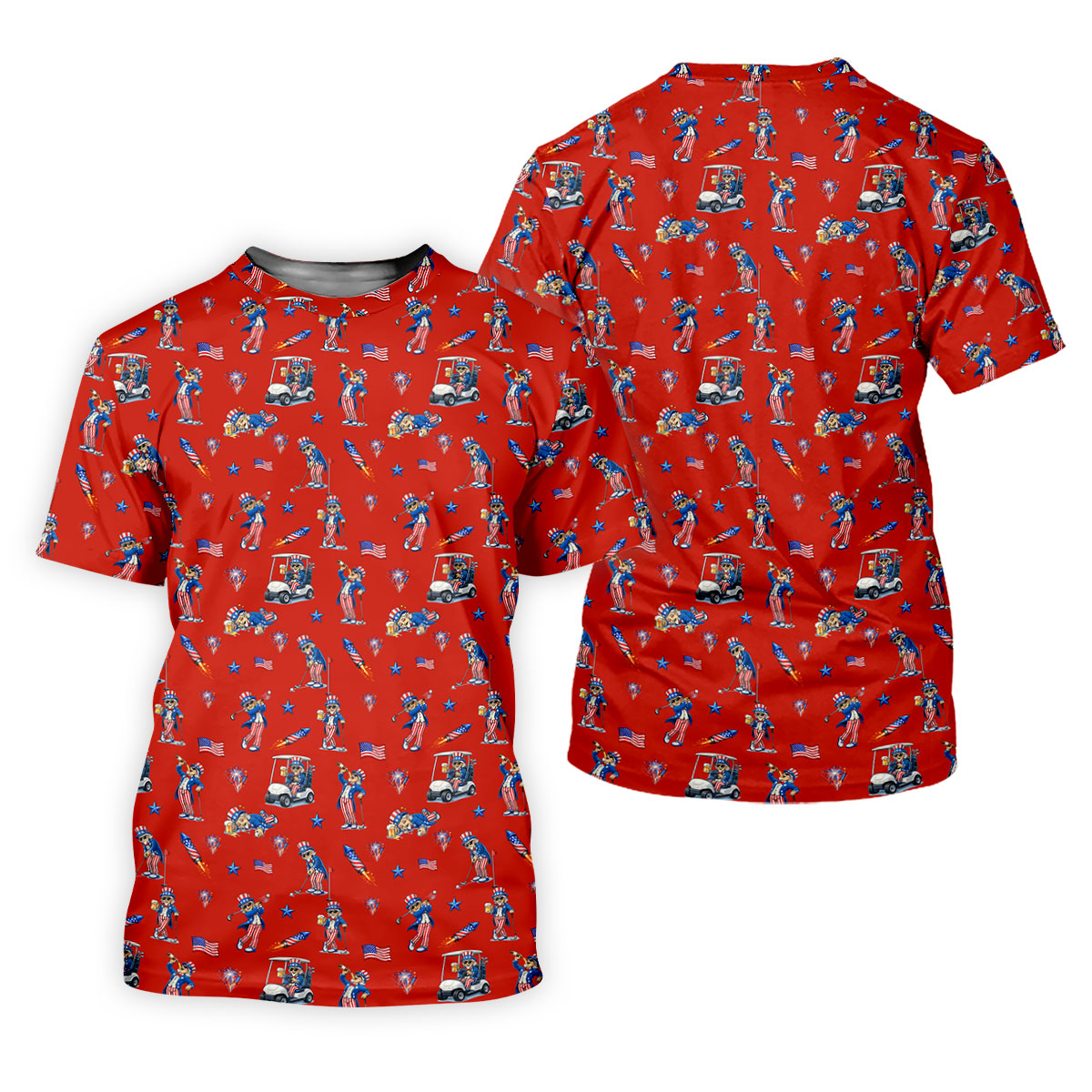Patriotic Man Golf And Beer Funny 4th Of July Red Golf Shirt, 250 Years Seamless Pattern Women's Golf Tops
