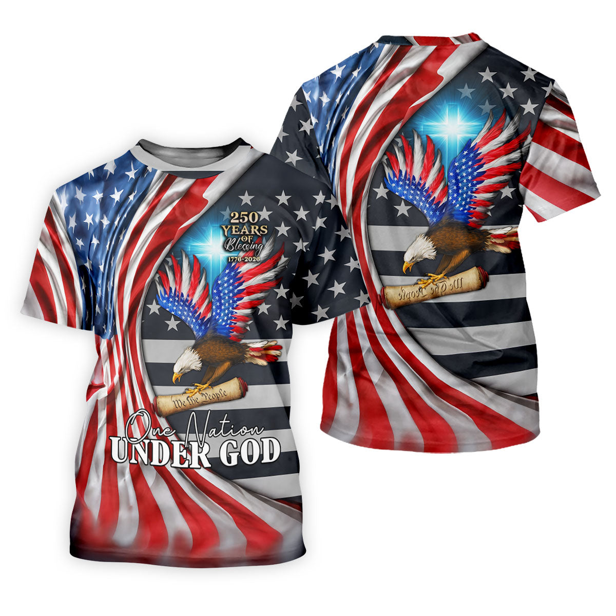 One Nation Under God 250 Years Of Blessing Patriotic Golf Shirt, 4th Of July Women's Golf Tops